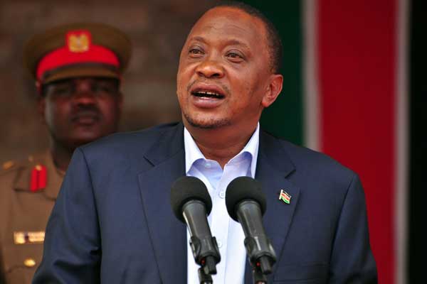 PHOTO/SALATON NAJU President Uhuru Kenyatta speaks during the Kenya Airways B787 Dreamliner official reception at the Jomo Kenyatta International Airport (JKIA) in Nairobi on April 5, 2014. A team of 10 business leaders led by Equity CEO James Mwangi,  will accompany President Uhuru Kenyatta on Sunday for a three-day state visit to Nigeria.