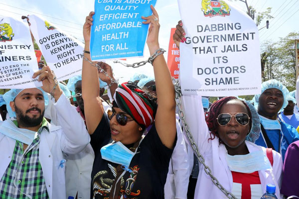 Doctors demonstrate in Kisumu County on February 14, 2017.