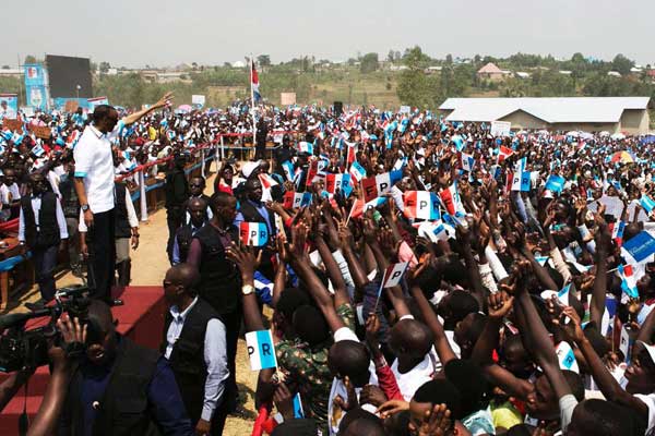 Rwandan President Paul Kagame campaigns for his re-election in his native Ruhango district. He is widely expected to win on August 4. PHOTO |  CYRIL NDEGEYA | AFP