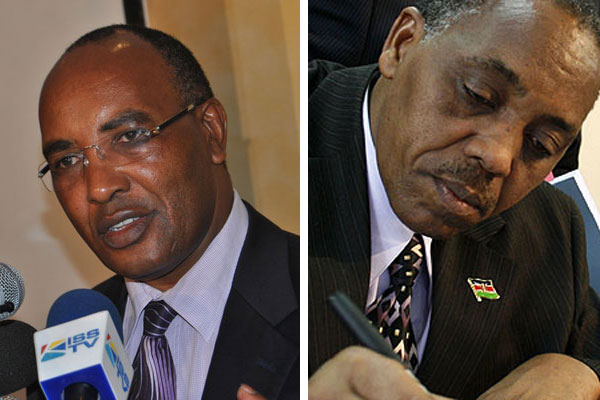 President Kenyatta has removed  Mr Francis Kimemia (left) as chairman of the powerful National Security Advisory Committee (NSAC). Mr Kimemia has been replaced by the Head of Public Service James Kinyua (right). PHOTO/FILE