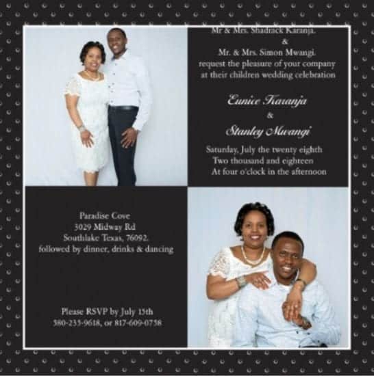 Eunice Karanja and Stanley Mwangi Wedding Invitation At Southlake TX