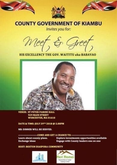 Governor Ferdinand Waititu Meet and Greet meeting in Dallas Texas