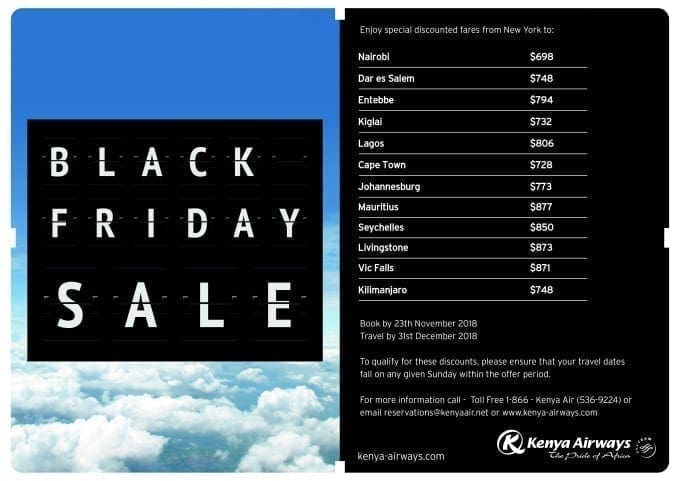 Kenya Airways offering special deals for Black Friday