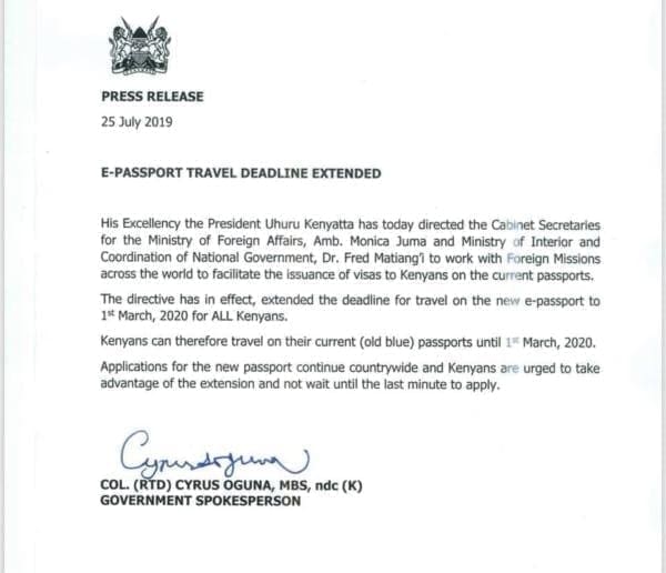 Uhuru Extends E-Passport Deadline