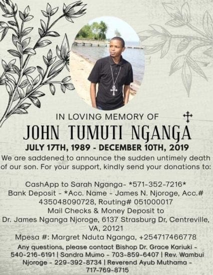 John Tumuti Nganga Killed By Hit and Run Car in Woodbridge Virginia