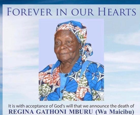 Death Announcement For Regina Gathoni Mburu,Mother To Manje Of MD