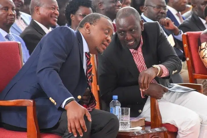 VIDEO: Uhuru, Ruto share a light moment during Mashujaa Day fete in Kirinyaga