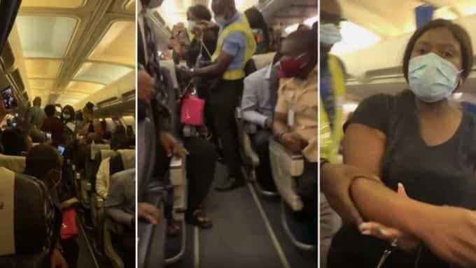 Chaotic scenes as woman wrestles flight crew over her expensive handbag 