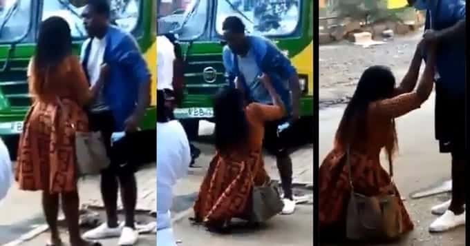 VIDEO: Dramatic scene of woman pleading with a man while on her knees