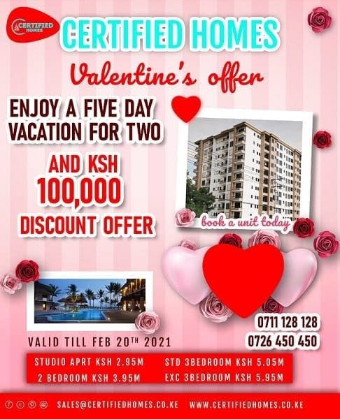 Certified Homes Valentine offer - 5 days vacation to your dream destination