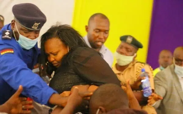 Photos of Millicent Omanga being ejected during the burial of Kisii DG