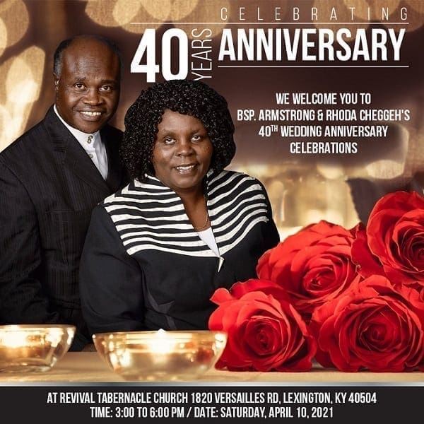 Kenyan Diaspora Bishop to Celebrates 40 years Wedding Anniversary in Kentucky