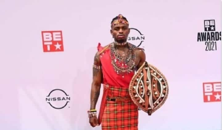 Diamond Platnumz Graces BET Awards Red Carpet (USA) In Maasai Attire