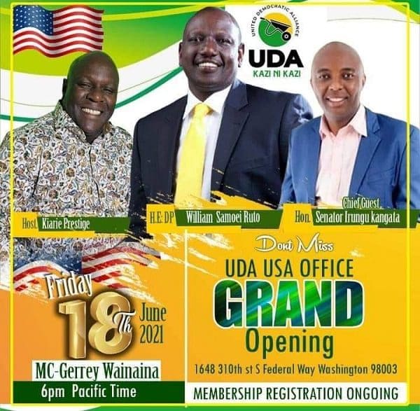 DP Ruto’s UDA Party To Open Diaspora Office in Seattle USA