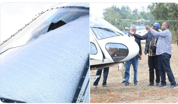 Raila Odinga’s chopper stoned, window broken at Kibor’s burial