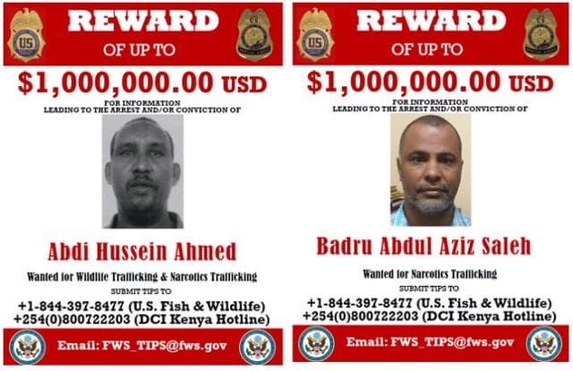 US offers Sh200m cash reward for two Kenyans wanted over wildlife crimes