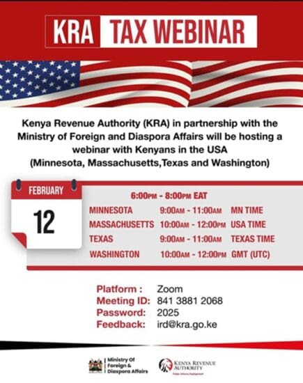 KRA Tax Webinar for Kenyans in the USA on February 12, 2025