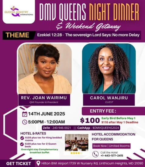 DMV Queens Night Dinner Invitation with Rev Joan Wairimu