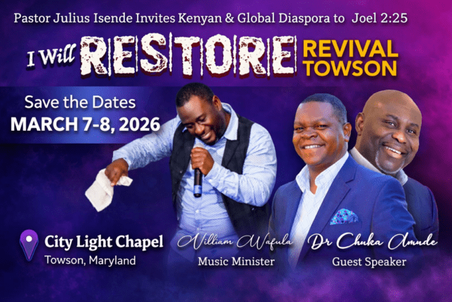 Pastor Julius Isendi Invite: “I Will Restore” Revival in Towson MD